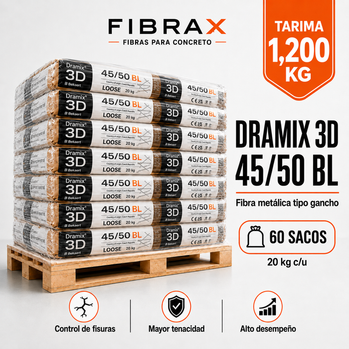 DRAMIX 3D 45/50BL - Tarima 1,200 kg Fibra Metálica Tipo Gancho