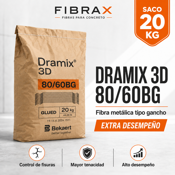 DRAMIX 3D 80/60BG - Saco 20 kg Fibra Metalica tipo Gancho