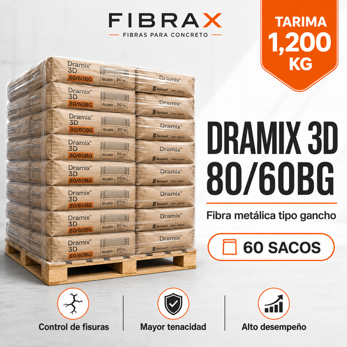 DRAMIX 3D 80/60BG - Tarima 1,200 kg Fibra Metalica tipo Gancho