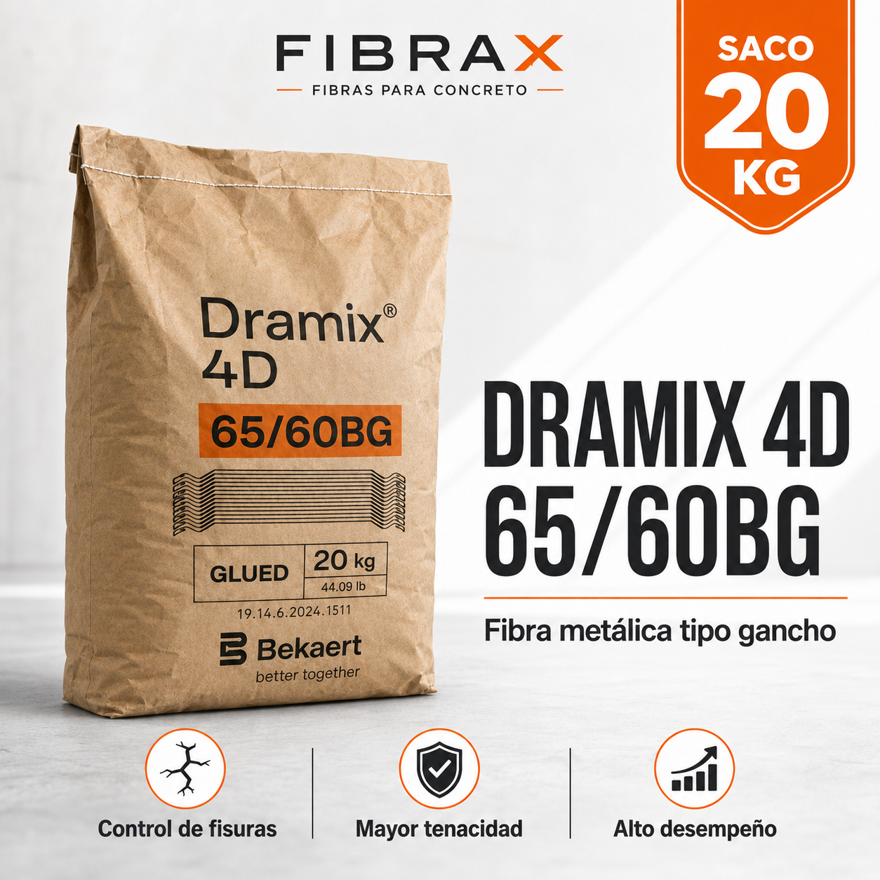 DRAMIX 4D 65/60BG - Saco 20 kg Fibra Metalica Tipo Gancho