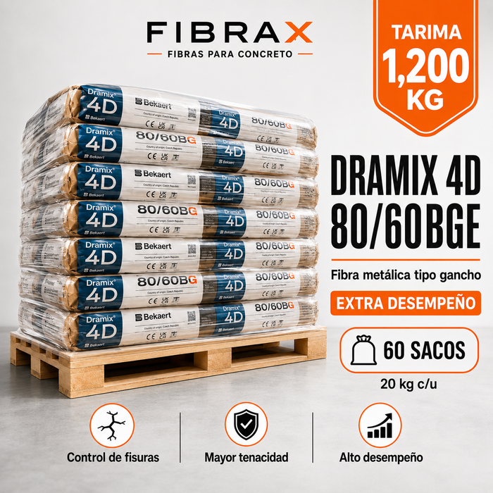 DRAMIX 4D 80/60BGE - Tarima 1,200 kg Fibra Metálica tipo Gancho - Extra Desempeño