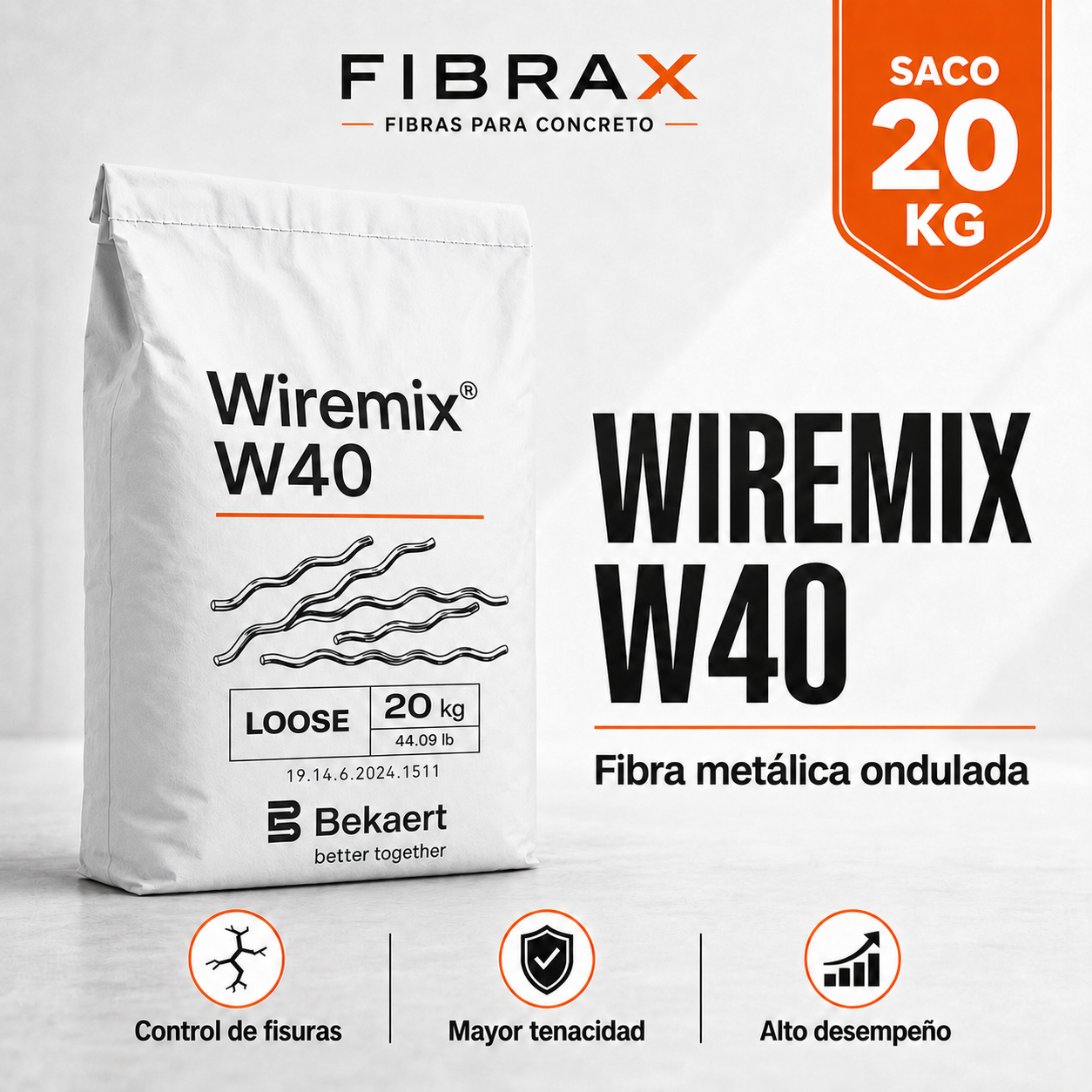 WIREMIX W40 - Saco 20 kg Fibra Metalica Ondulada